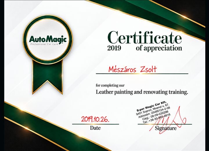 AutoMagic bőrfestés és renoválás képzés, 2019