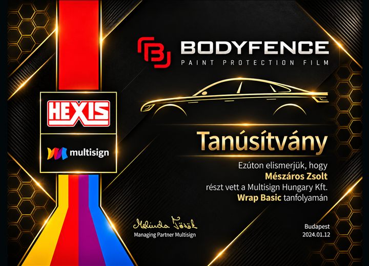 Bodyfence Wrap Basic tanúsítvány, 2024
